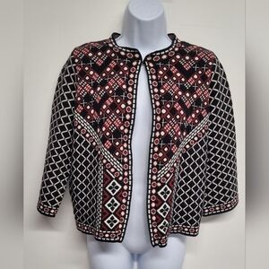 Atmosphere S Knot Cardigan Sweater 3/4 Sleeve Geometric EUC